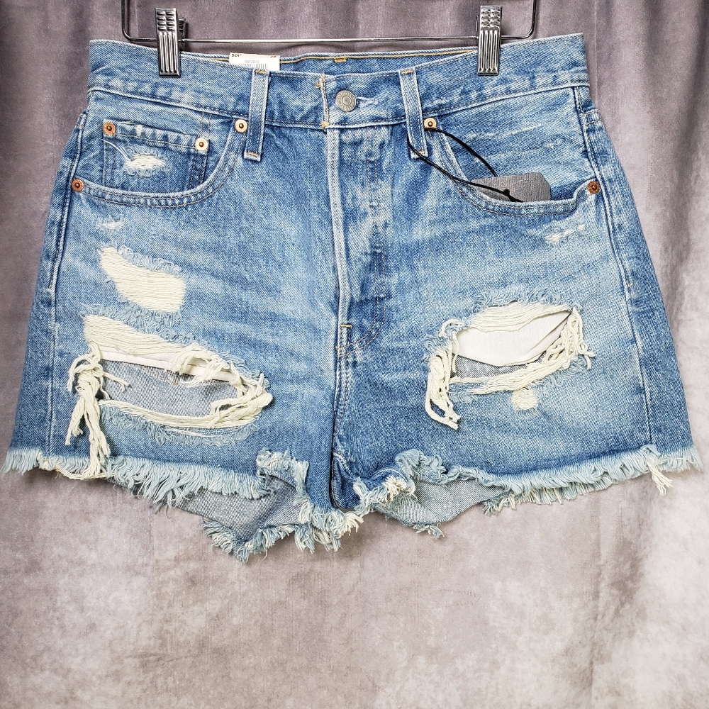 Levi's Premium 501 Original Distressed Womens Shorts High Rise Ripped Size 28